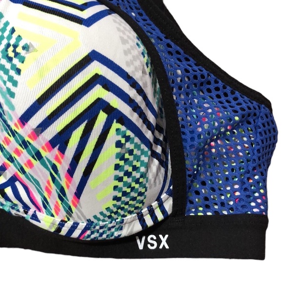 VSX | Victoria’s Secret | Womens Neon Geometric Mesh Overlay Sports Bra size 36C - Picture 4 of 15